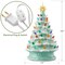 Casafield Hand Painted Ceramic Christmas Tree, Seafoam Green Snow Flocked 15-Inch Pre-Lit Tree with 128 Multi Color Lights and 2 Star Toppers